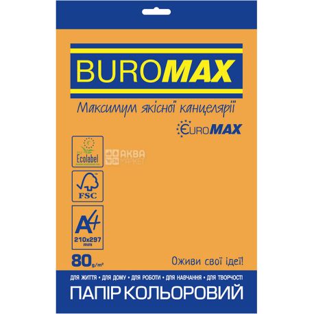 Buromax Neon, 20 л, Папір офисний, Помаранчевий, А4, 80 г / м2