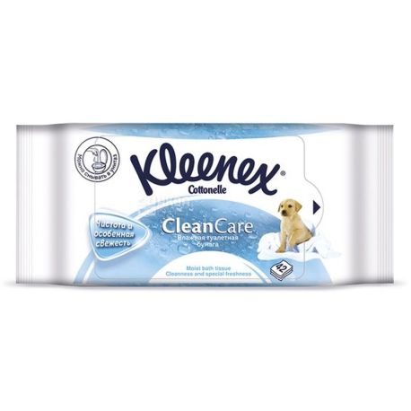 Kleenex, Clean Care, 42 листа, Туалетная бумага Клинекс, Влажная
