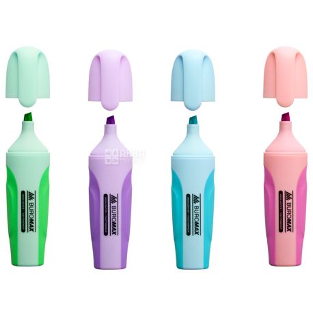 Buromax, Pastel, 4 PCs, Text Markers Set, Rubber Inserts, 2-4 mm