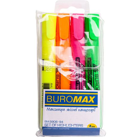 Buromax, 4 шт., Набір текст-маркерів, 1-4.6 мм