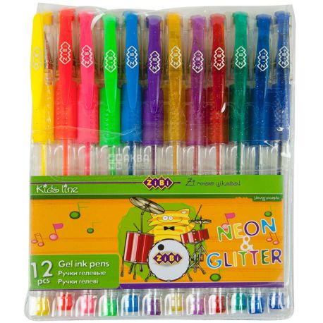 ZiBi, Neon-Glitter, 12 Colors, Gel Pens Set, 0.7 mm, Assorted