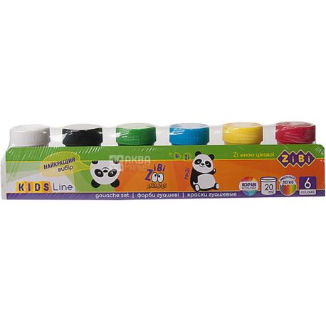 ZiBi, Kids Line, 6 colors x 20 ml, Gouache