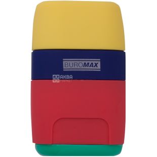 Buromax, Rainbow Rubber Touch, Точилка + ластик, 2 отвори, з контейнером
