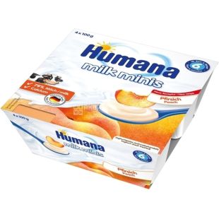 Humana Baby Milchdessert Pfirsich, 4 х 100 г, Хумана, Кисломолочний продукт с персиком, с 6-ти месяцев, 2,8%