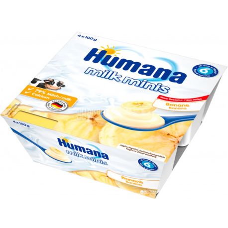 Humana Baby Milchdessert Pfirsich, 4 x 100 g, Fermented milk product with banana, from 6 months