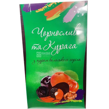 Волинські солодощі, 400 г, Цукерки Чорнослив і Курага, з волоським горіхом, в шоколаді