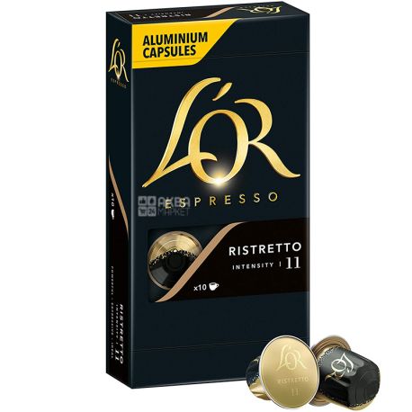 L`OR, Espresso Ristretto, 10 шт., Кофе молотый, темная обжарка, в капсулах
