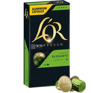 L`OR Lungo Elegante, 10 шт., Кава мелена, середня обжарка, в капсулах