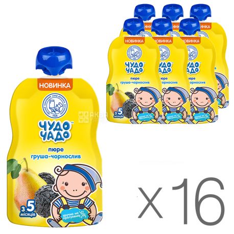 Miracle-Chado, Packing 16 pcs x 90 g, Fruit puree from 5 months, Pear-Prunes