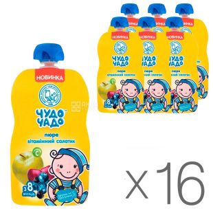 Чудо-Чадо, Упаковка 16 шт х 90 г, Пюре витаминный салатик с 8 месяцев, фруктово-ягодное