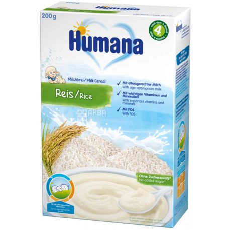 Humana, 200 г, Каша молочна, рисова, з 4 місяців