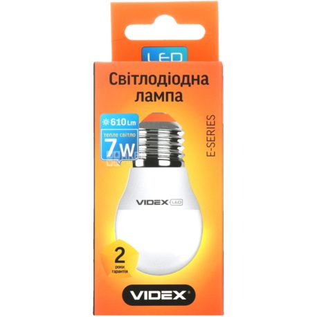 Videx, Лампа світлодіодна, цоколь E27, 7 W, 3000K, тепле біле світіння, 220V, 610 Lm