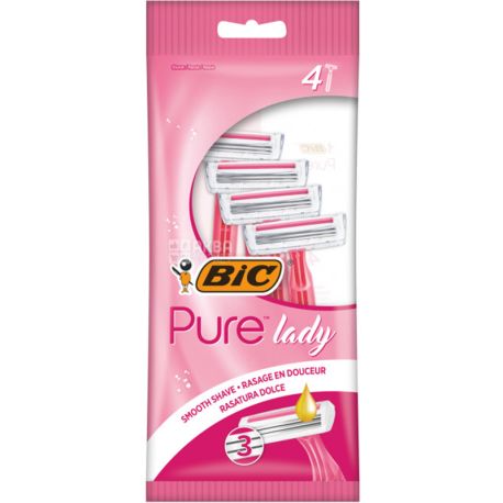 BIC, Pure 3 Lady, 4 шт., Станок для гоління, одноразовий, жіночий