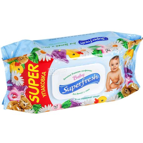 Superfresh, 120 шт., Влажные салфетки для детей и мам, с клапаном