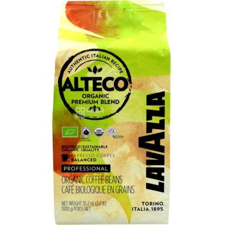 Lavazza, Alteco Bio Organic Premium Blend, 1 кг, Кава Лавацца, середнього обсмаження, в зернах