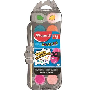 Maped Color Peps, Краски акварельные с кисточкой, 12 цветов