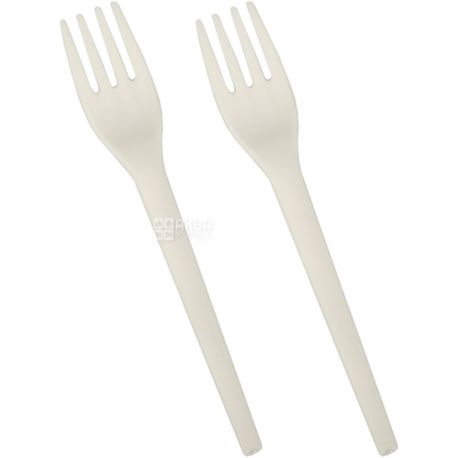 Pap Star, 100 pcs, Fork, disposable, bioplastic, white, 16.3 cm