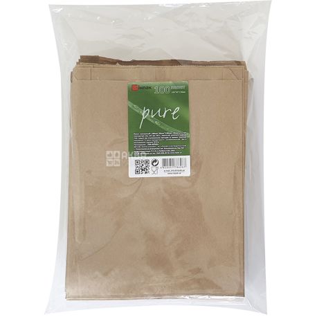 Linpak, 100 шт., Пакеты бумажные, крафтовые, 180 х 230 мм