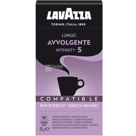 Lavazza, Avvolgente lungo, Intensity 5, 10 шт., Кофе Лавацца темной обжарки, в капсулах
