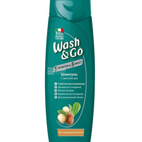 Wash&Go, Shea Butter, 200 мл, Шампунь для пошкодженого волосся, з олією ши