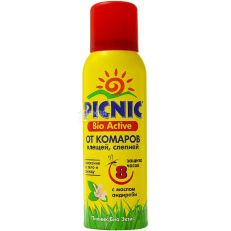 Picnic, Bio Active, 125 мл, Аэрозоль-спрей от комаров и клещей