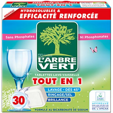 L'Arbre Vert, 30 шт., Таблетки для посудомоечных машин, экологичные