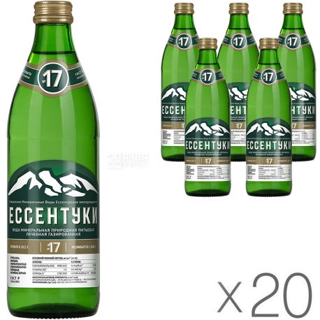 Ессентуки №17, 0,45 л, Упаковка 20 шт., Вода минеральная газированная, стекло