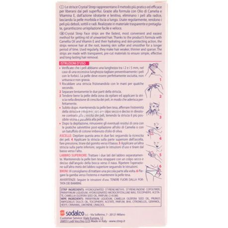Strep Crystal, 20 шт + 4 серветки, Воскові смужки, для депіляції обличчя і лінії бікіні, олія камелії і вітамін Е