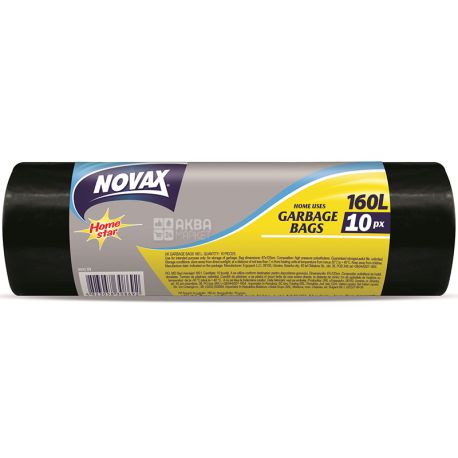 Novax, 10 шт., 160 л, Пакеты для мусора, усиленные, черные