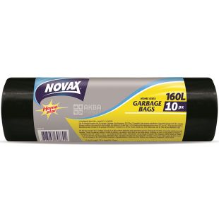 Novax, 10 шт., 160 л, Пакеты для мусора, усиленные, черные