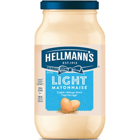 Hellmann's, Light, 420 г, Майонез Хелманс, Легкий, 26 %, стекло