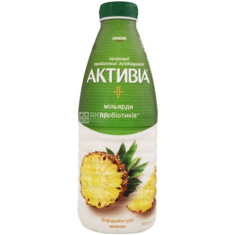 Activia, Ананас, 800 г, Бифидойогурт с пробиотиками Actiregularis, 1,5%