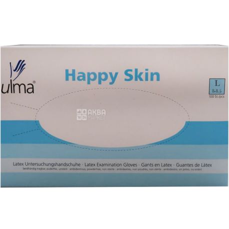 Ulma Happy Skin, 100 шт., Рукавички латексні оглядові, не пудровані, розмір L