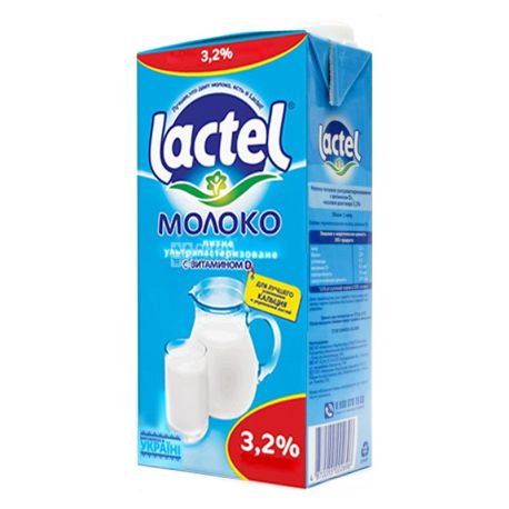 Lactel, 1 л, Молоко ультрапастеризованное, с витамином D, 3,2%