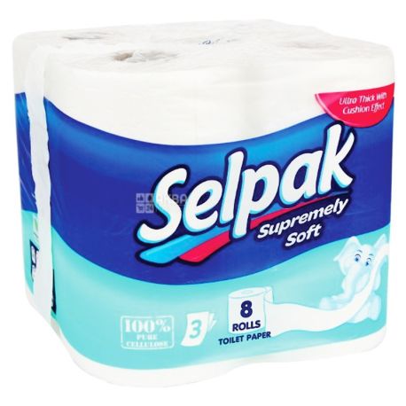 Selpak Supremely Soft, 8 рул., Туалетная бумага Селпак Супремли Софт, 3-х слойная