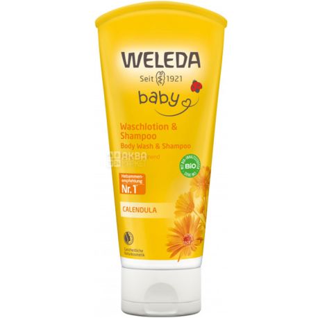Weleda, Calendula Waschlotion & Shampoo, 200 ml, Shampoo Gel, Children, Calendula