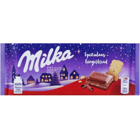 Milka, 100 г, Шоколад молочний, з молочною начинкою, імбирним печивом, гвоздикою і корицею