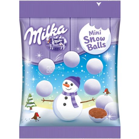 Milka, Mini Snow Balls, 100 г, Шоколад молочный Мини Сноу Болс, в сахарной оболочке