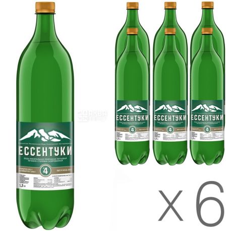 Ессентуки-4, 1,5 л, Упаковка 6 шт., Вода минеральная газированная, ПЭТ
