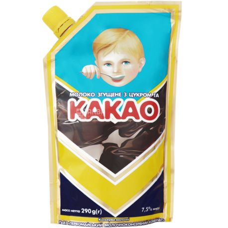 Pervomayskiy MKK, 290 g, Condensed milk with sugar and cocoa, 7.5%, doy-pack