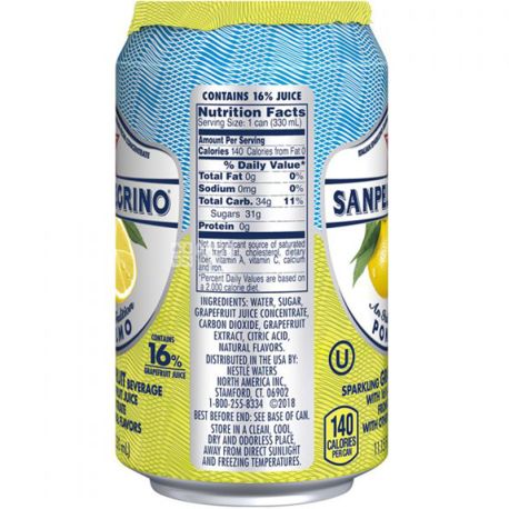San Pellegrino, Pompelmo, 0,33 л, Соковмісний сильногазований напій, Жовтий Грейпфрут