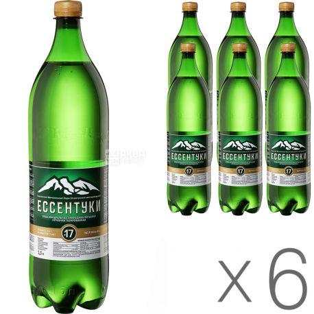 Ессентуки-17, 1,5 л, Упаковка 6 шт., Вода минеральная газированная, ПЭТ