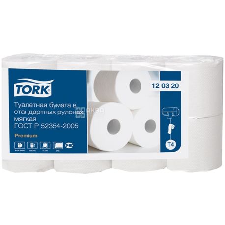 Tork Premium, 8 рул., Туалетная бумага Торк Премиум, 2-х слойная