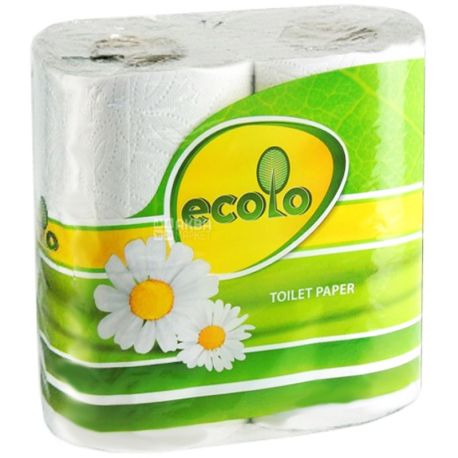 Ecolo, 4 рул.,Туалетная бумага Эколо, 2-х слойная