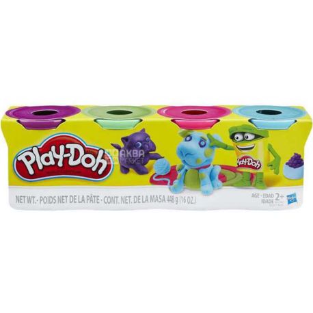 Play-Doh, 448 г, Тісто-пластилін для ліплення, дитячий, 4 кольори, в баночках, 2+