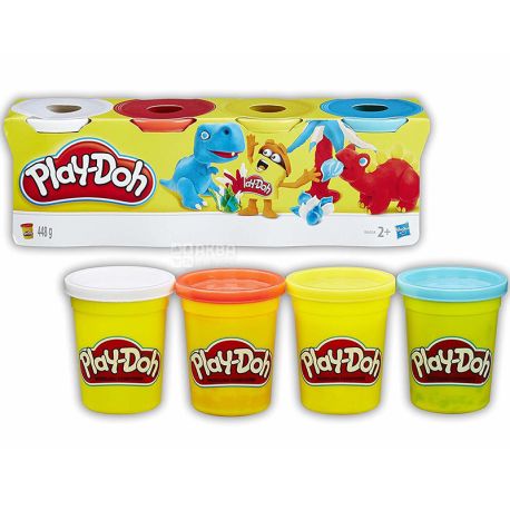 Play-Doh, 448 г, Тісто-пластилін для ліплення, дитячий, 4 кольори, в баночках, 2+