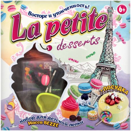 Strateg, La Petite Desserts, 12 елементів, Маса для ліплення м'яка, з посудом, 6+