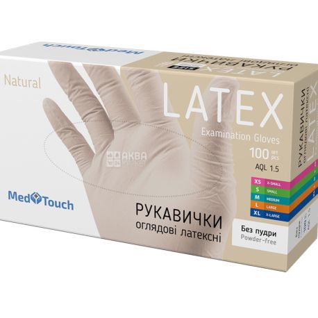 MedTouch, 100 шт., Рукавички латексні, без пудри, бежеві, розмір М
