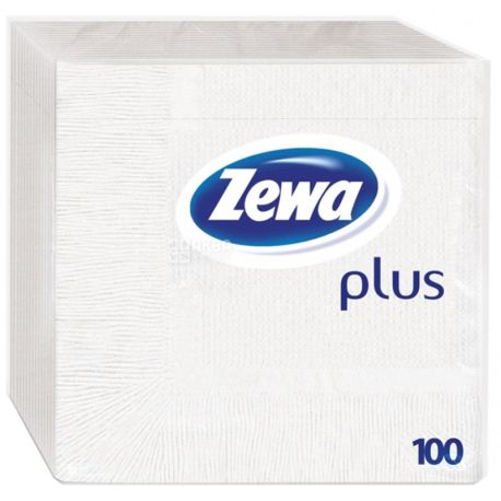 Zewa Plus, 100 шт., Салфетки столовые, Зева плюс, однослойные, 33х33 см, белые