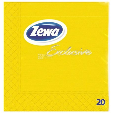 Zewa Exclusive, 20 шт., Салфетки столовые Зева Эксклюзив, 3-х слойные, 33×33 см, желтые